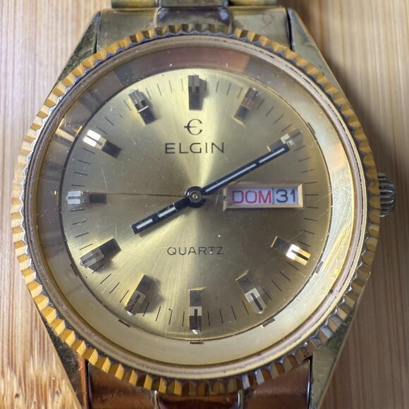 Vintage Elgin Gold Tone Day-Date Watch FD864CB, 37mm - Picture 3 of 5